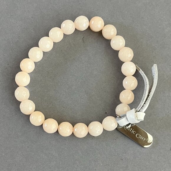 Rustic Cuff  GRACE Soft Peach Agate Faceted Beads Logo Stretch Bracelet - Picture 3 of 4